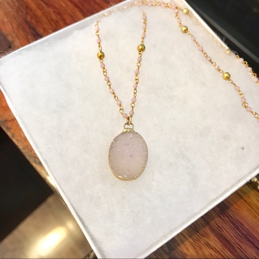 Pink Druzie pink opal necklace
